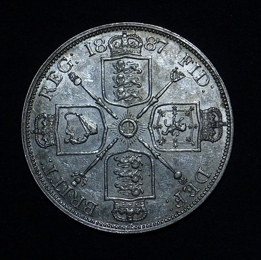 UK 1887 Double Florin rev Roman "I" in date