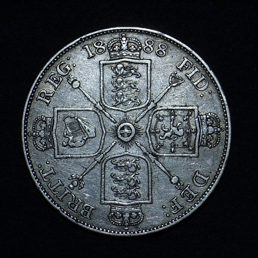 UK 1888 Double Florin rev Arabic "1" in date