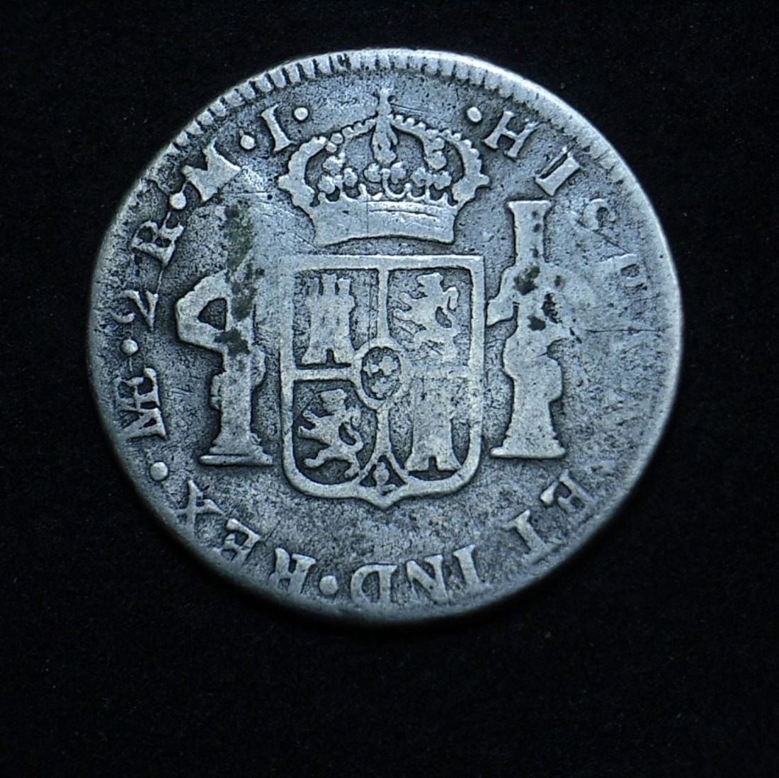 1784 colonial Spanish (Lima) 2 reales reverse