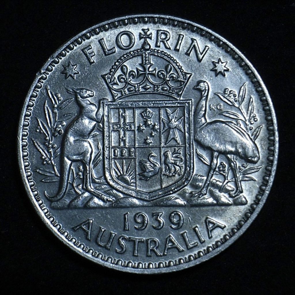 Aussie 1939 florin reverse close up, new light angle