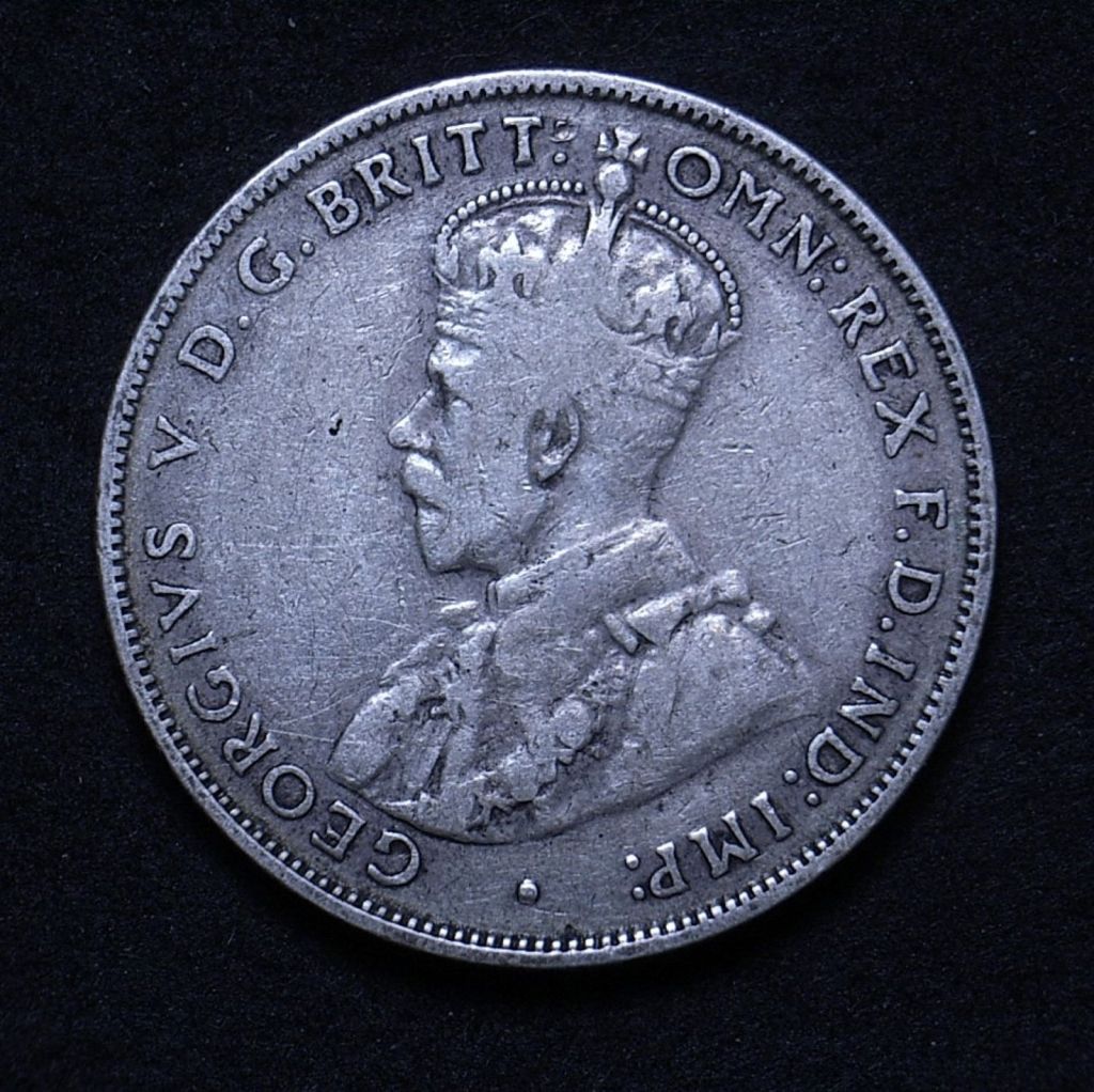Close up of Aussie 1931 florin obverse showing the coin's detail