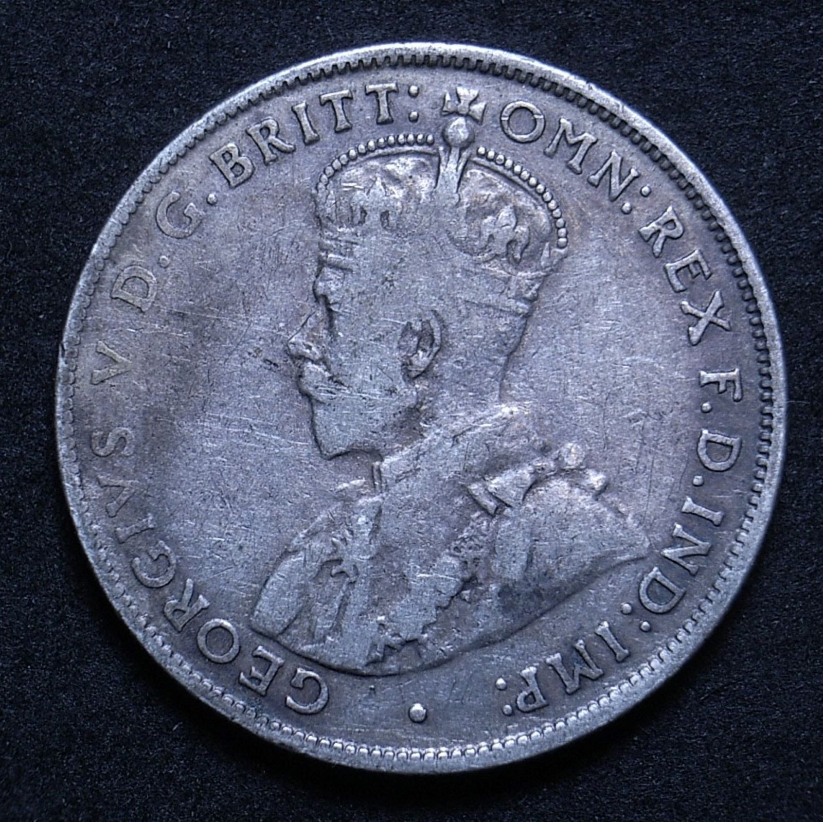 Close up of 1933 florin obverse showing the coin's detail