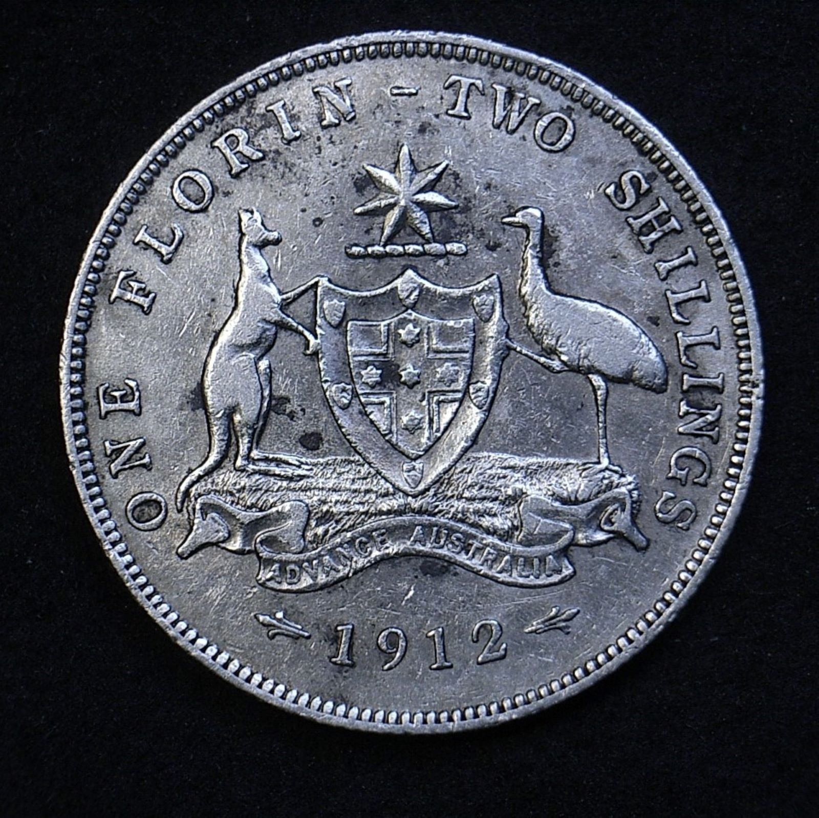 Close up Aus Florin 1912 reverse showing detail