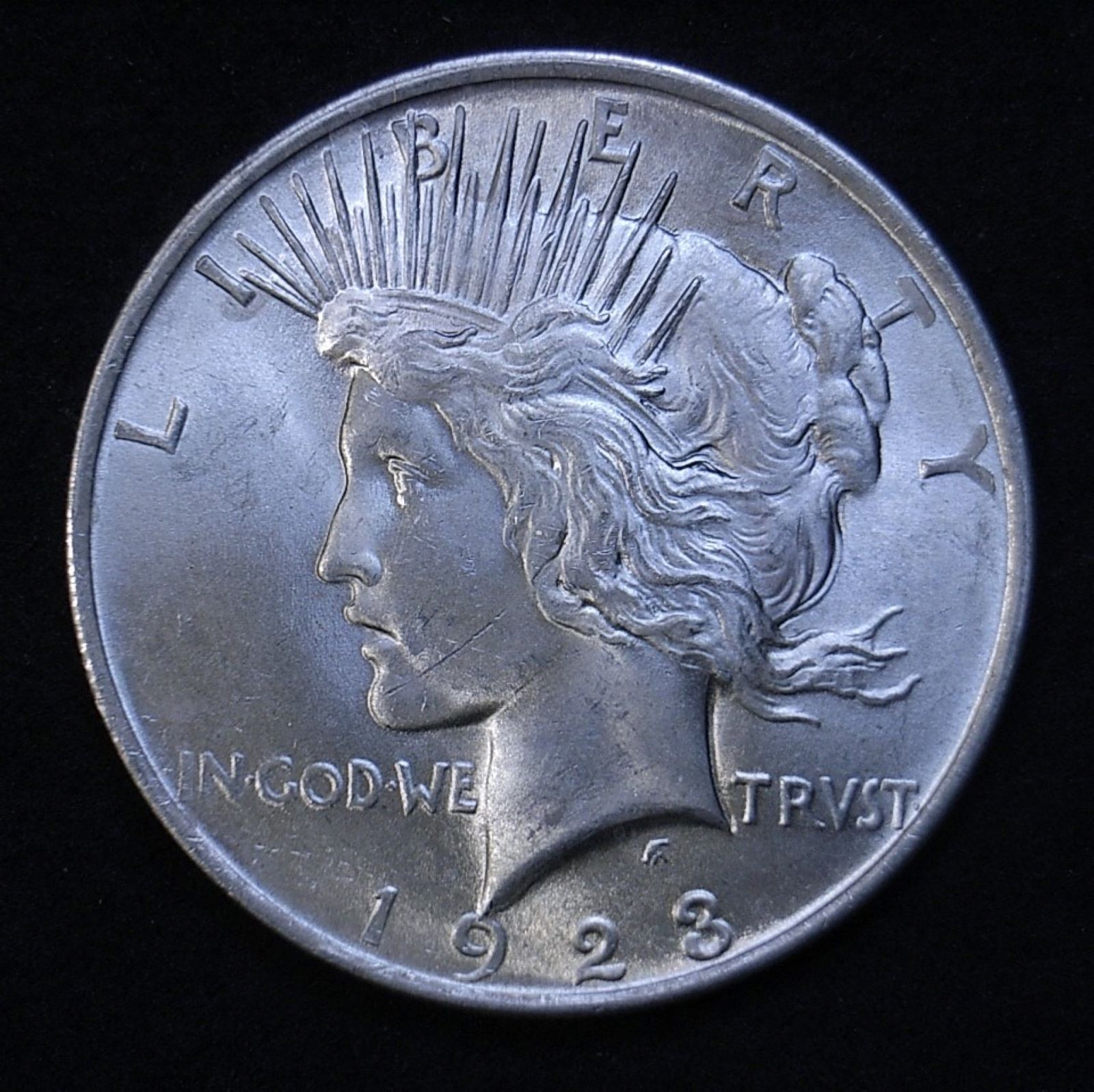 Close up US Peace Dollar 1923-P obverse showing detail
