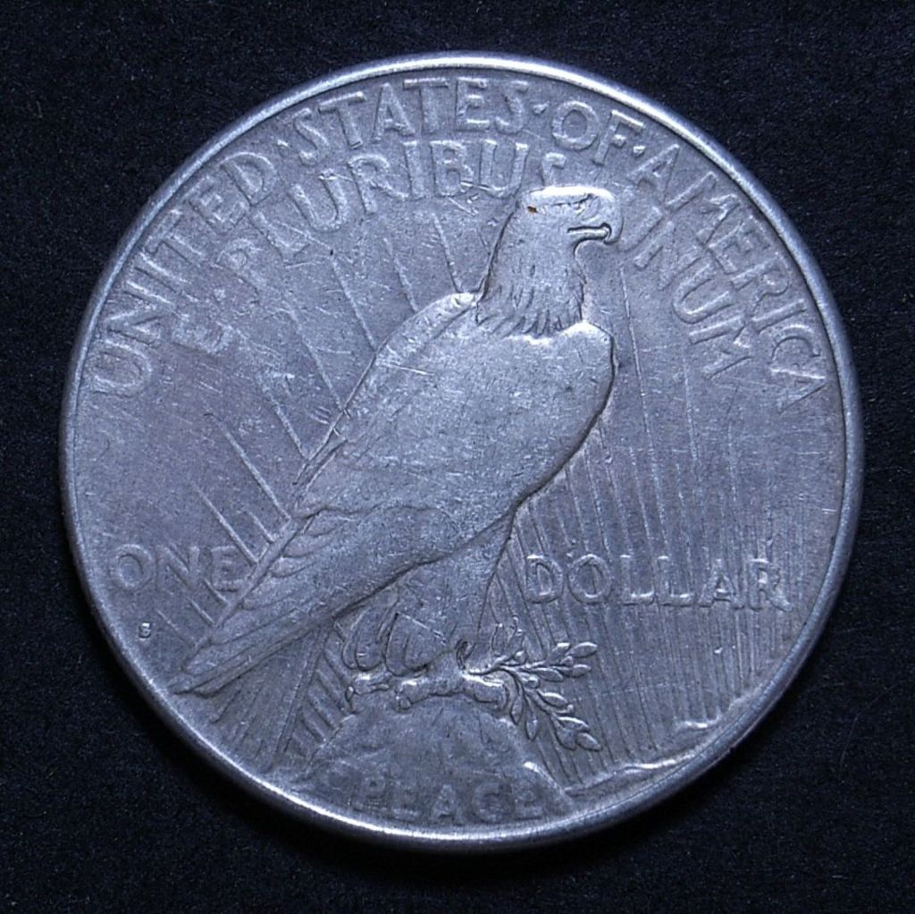 Close up US Peace Dollar 1928-S reverse showing detail