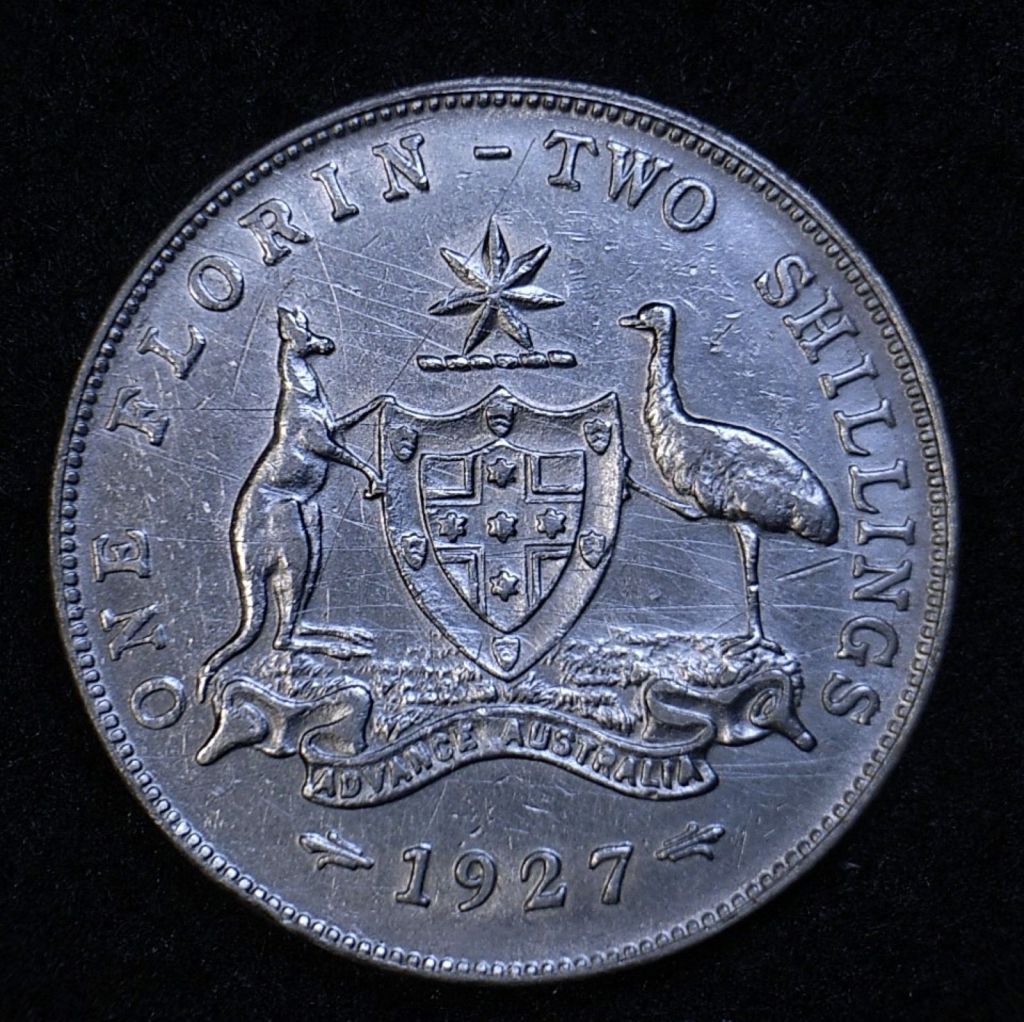 Close up 4 Aus Florin 1927 reverse