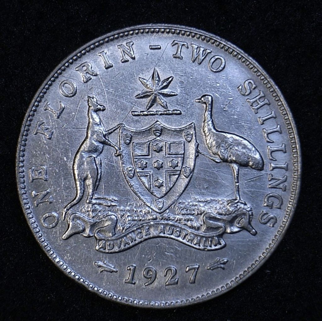Close up 5 Aus Florin 1927 reverse