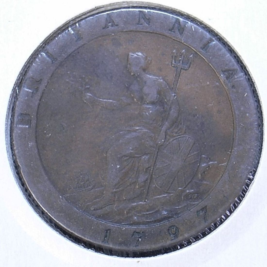 Close up UK 1797 cartwheel penny reverse