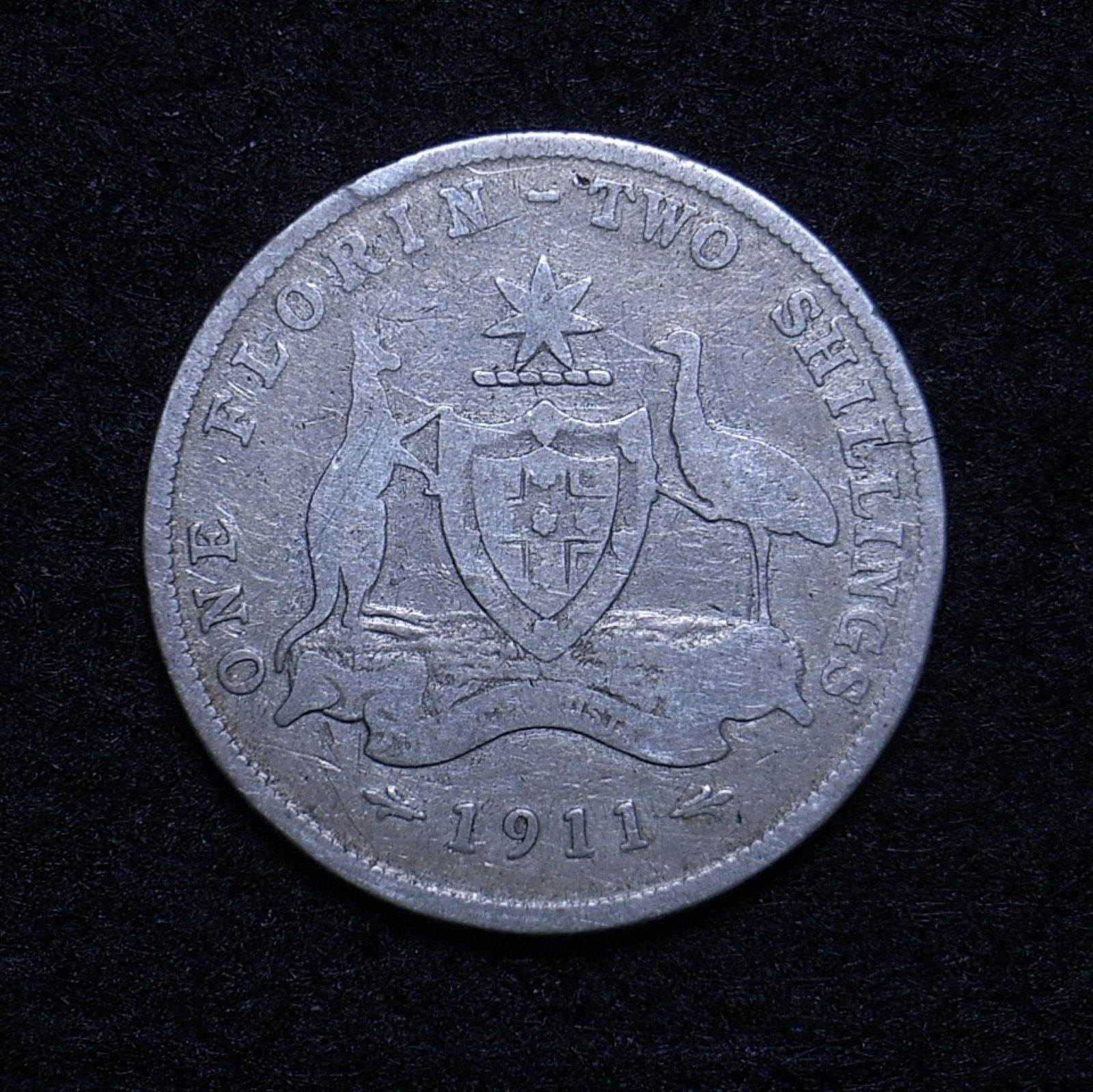 Close up Aus Florin 1911 reverse showing detail