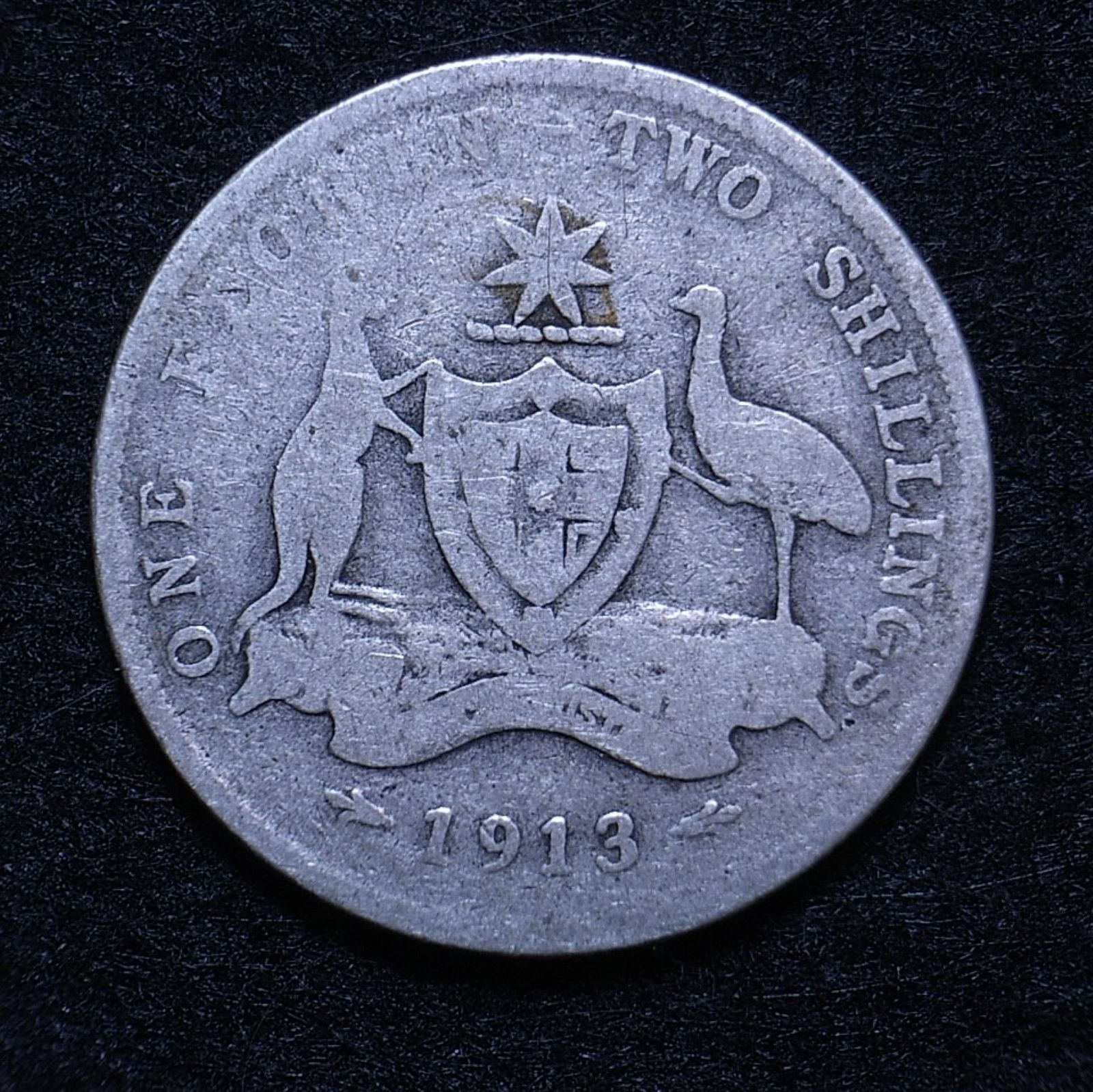 Close up Aus Florin 1913 reverse showing detail