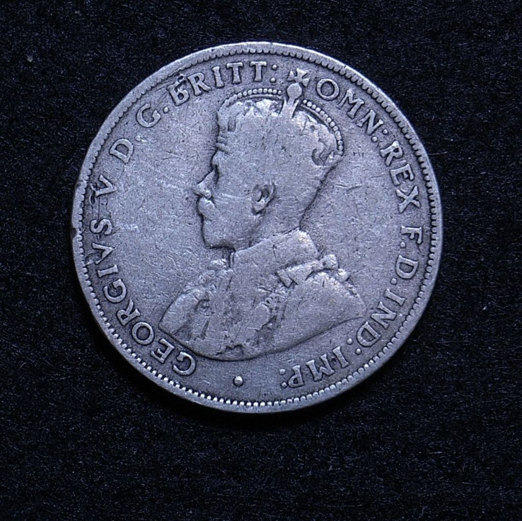 Close up Aus Florin 1914H obverse showing detail