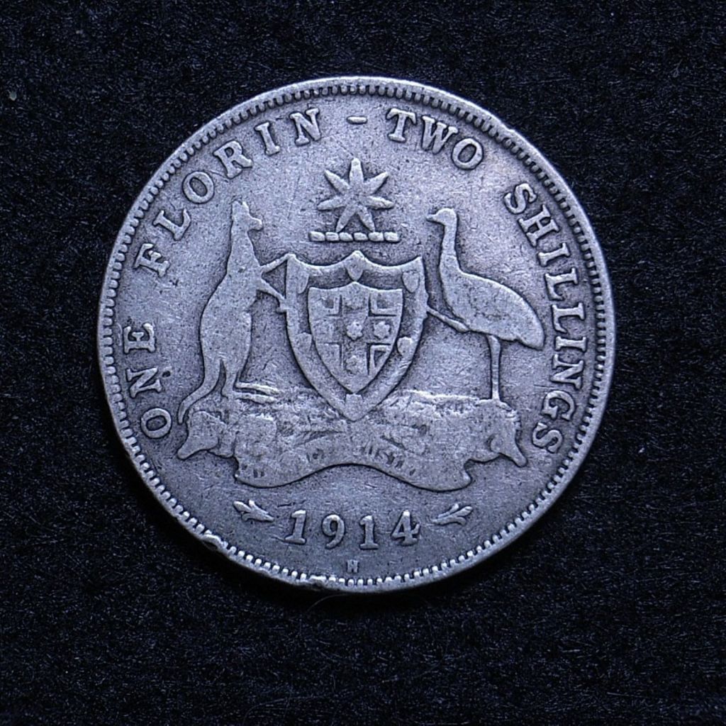 Close up Aus Florin 1914H reverse showing detail