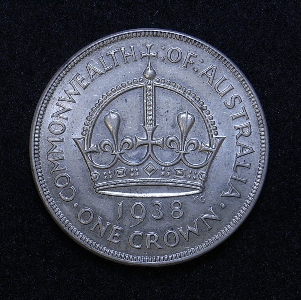 Close up Aus Crown 1938 reverse showing detail
