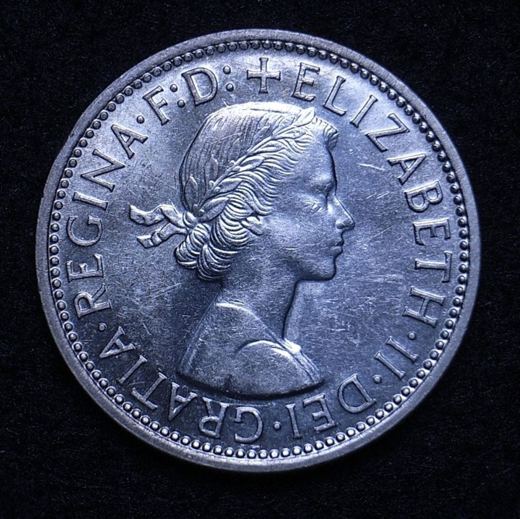 Close up Aus Florin 1956 obverse