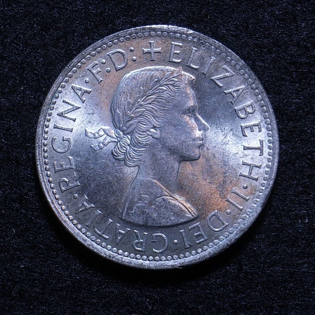 Close up Aus Florin 1954 RV obverse