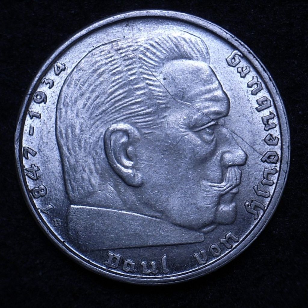 Close up Germany 2 Reichsmarks 1939 obverse