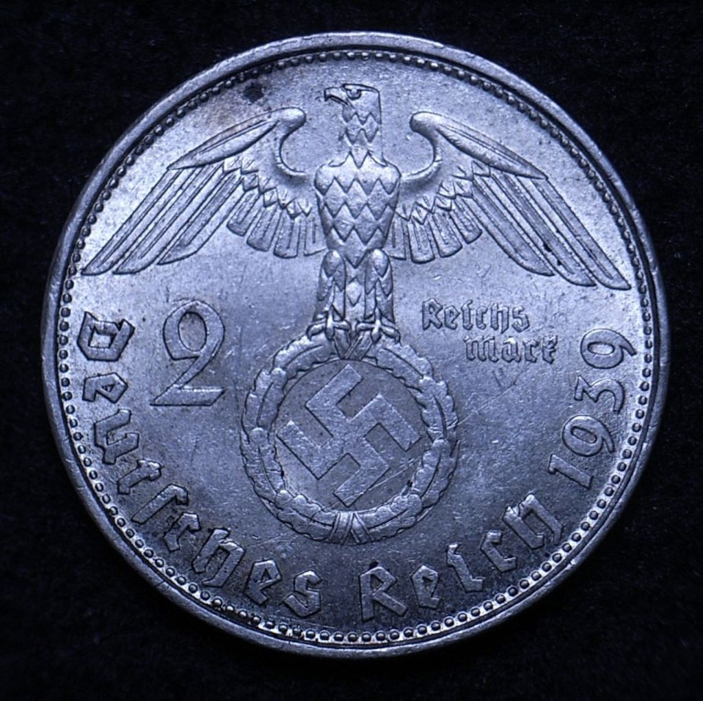 Close up Germany 2 Reichsmarks 1939 reverse