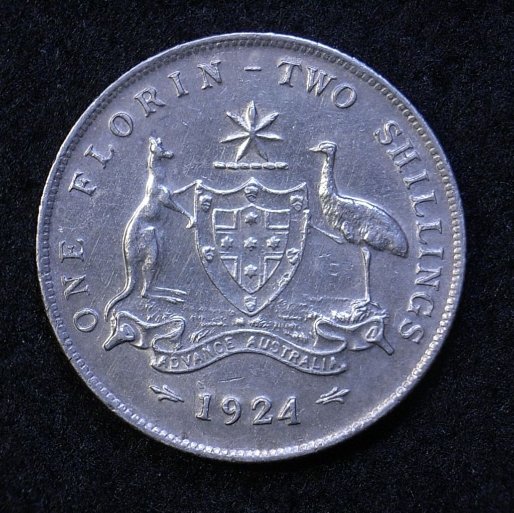 Close up Aus Florin 1924 variety reverse