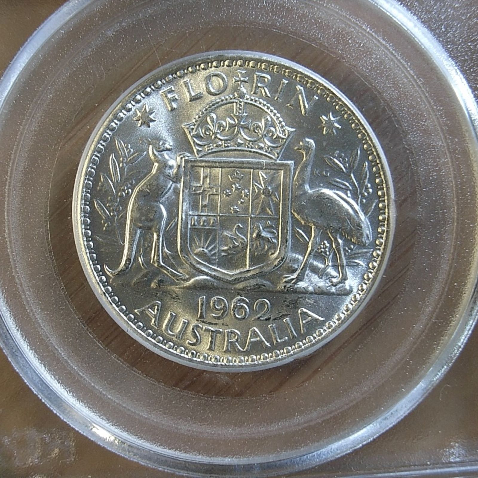 Close up Aus Florin 1962 MS64 reverse