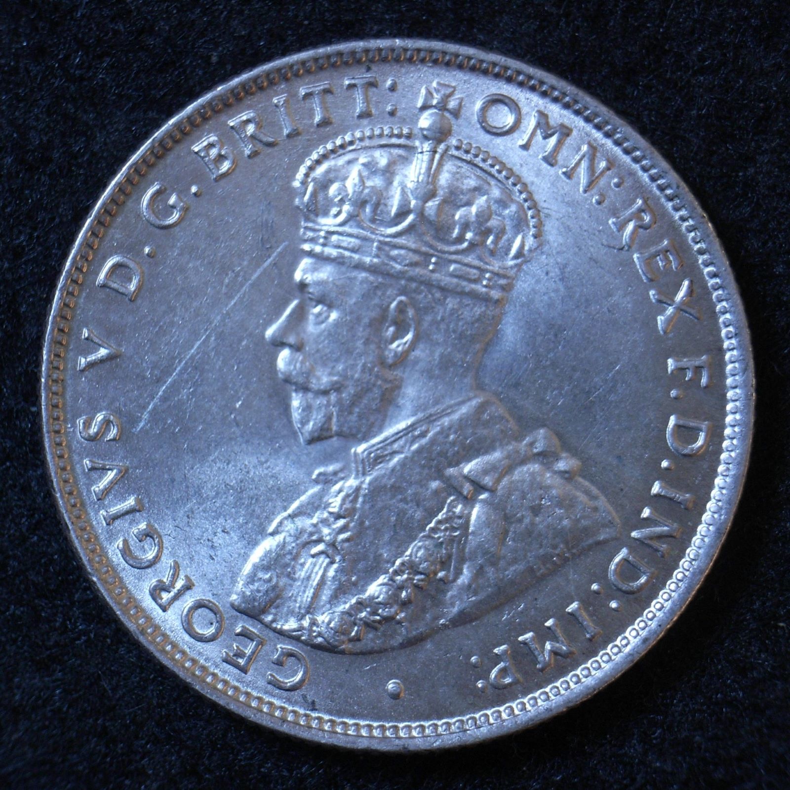Close up 2 Aus Florin 1928 obverse showing detail