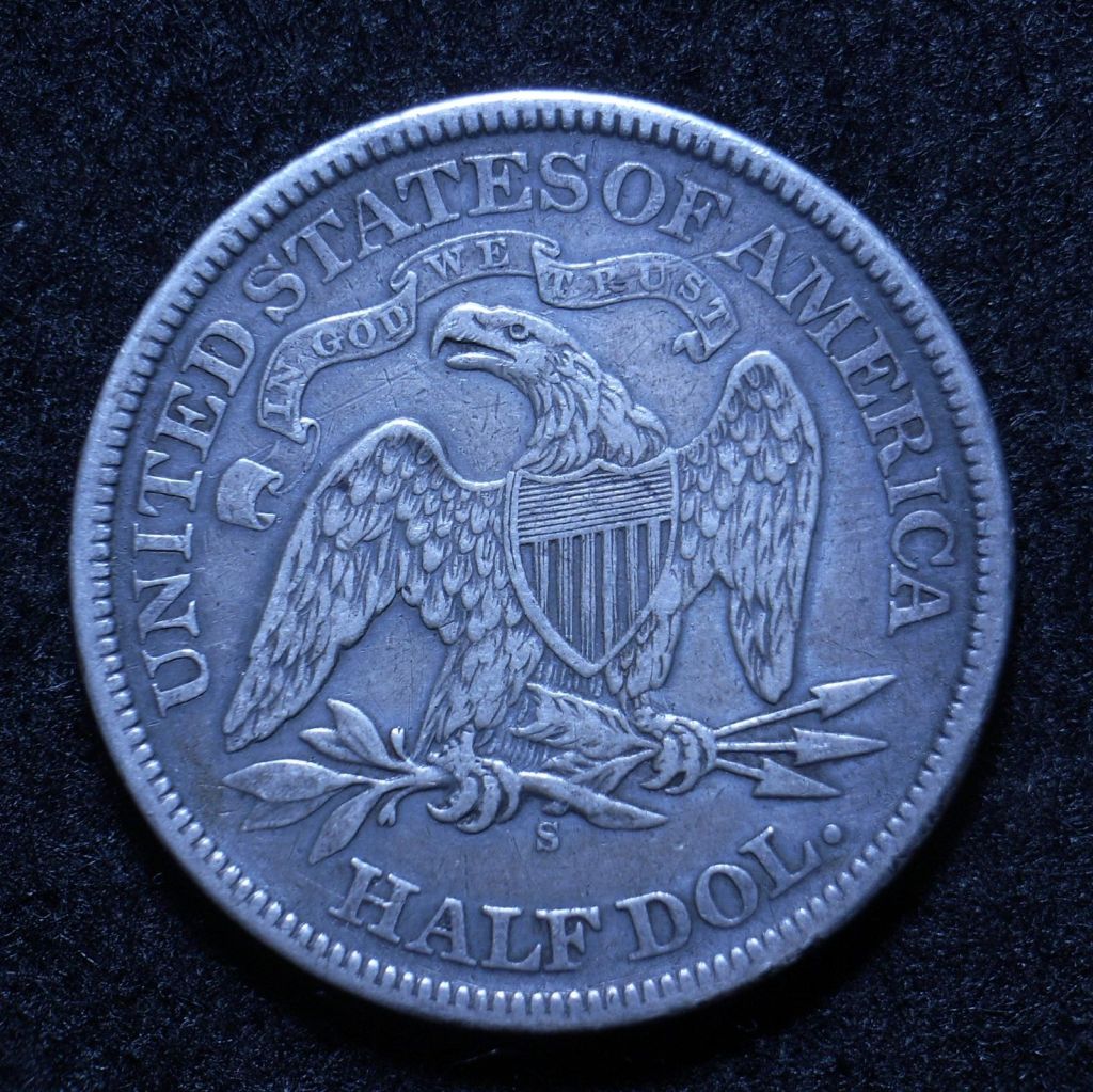 Close up USA Half Dollar 1866-S reverse