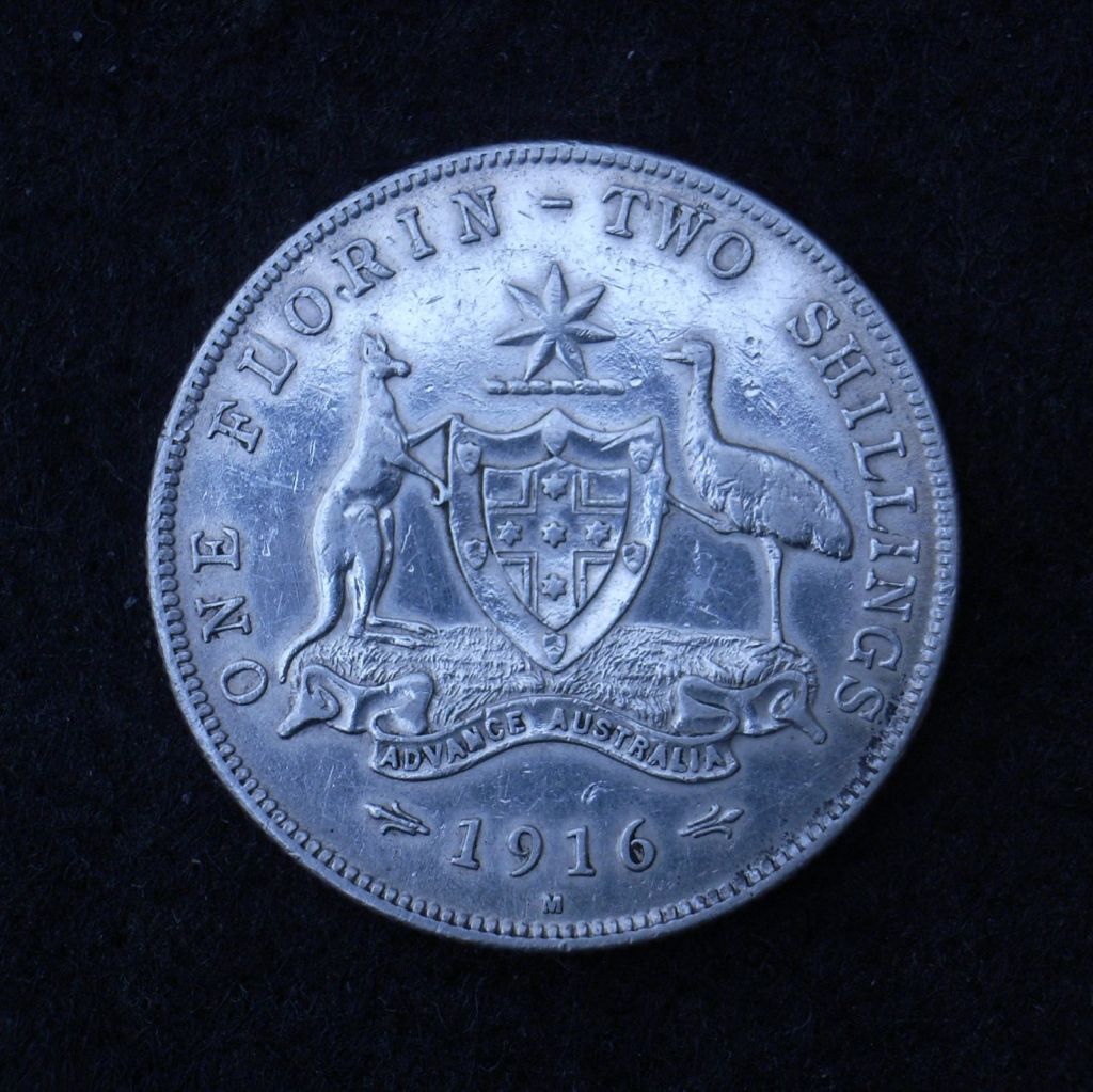 Close up Australia Florin 1916m reverse