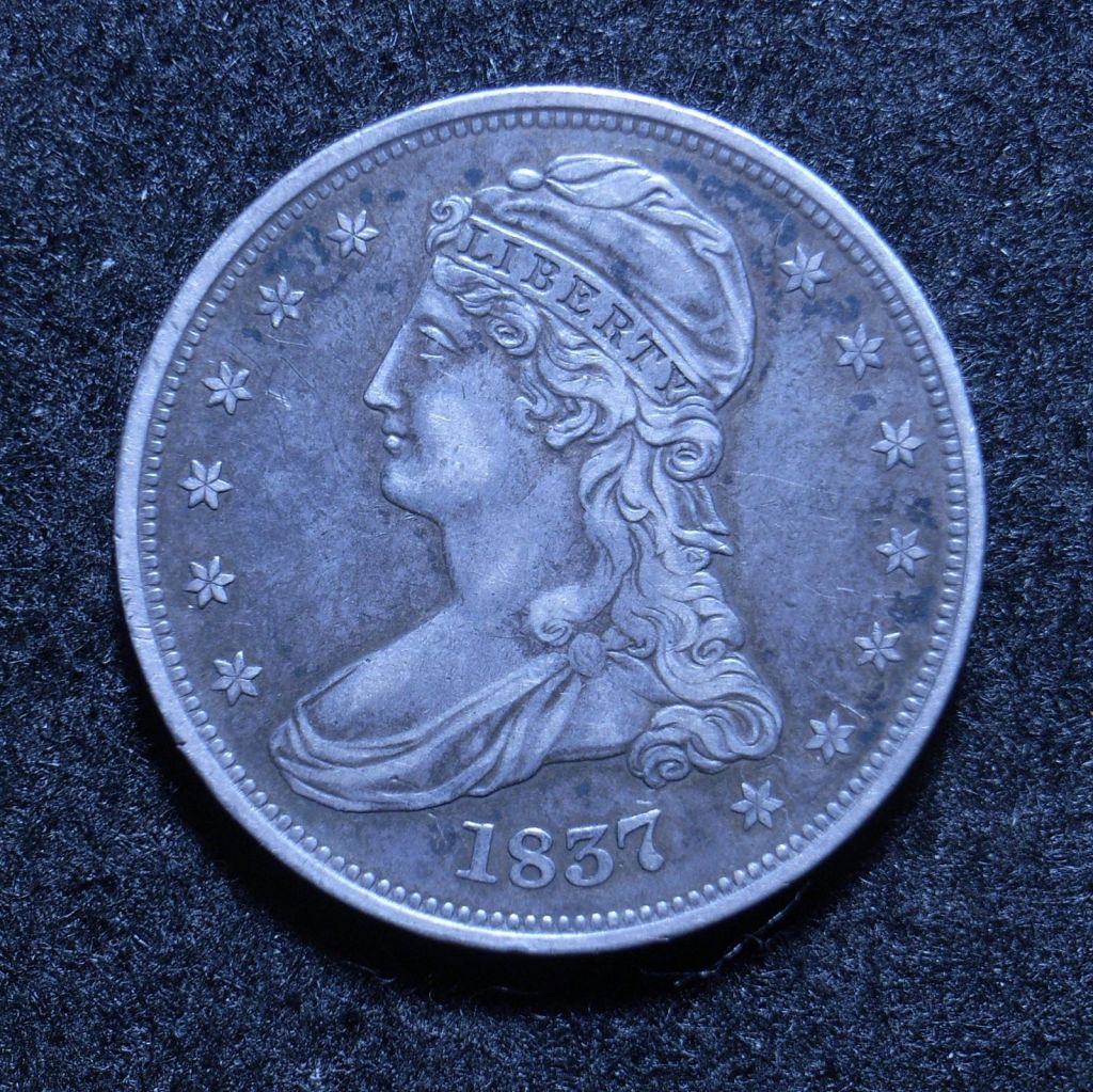 Close up USA Half Dollar 1837 obverse