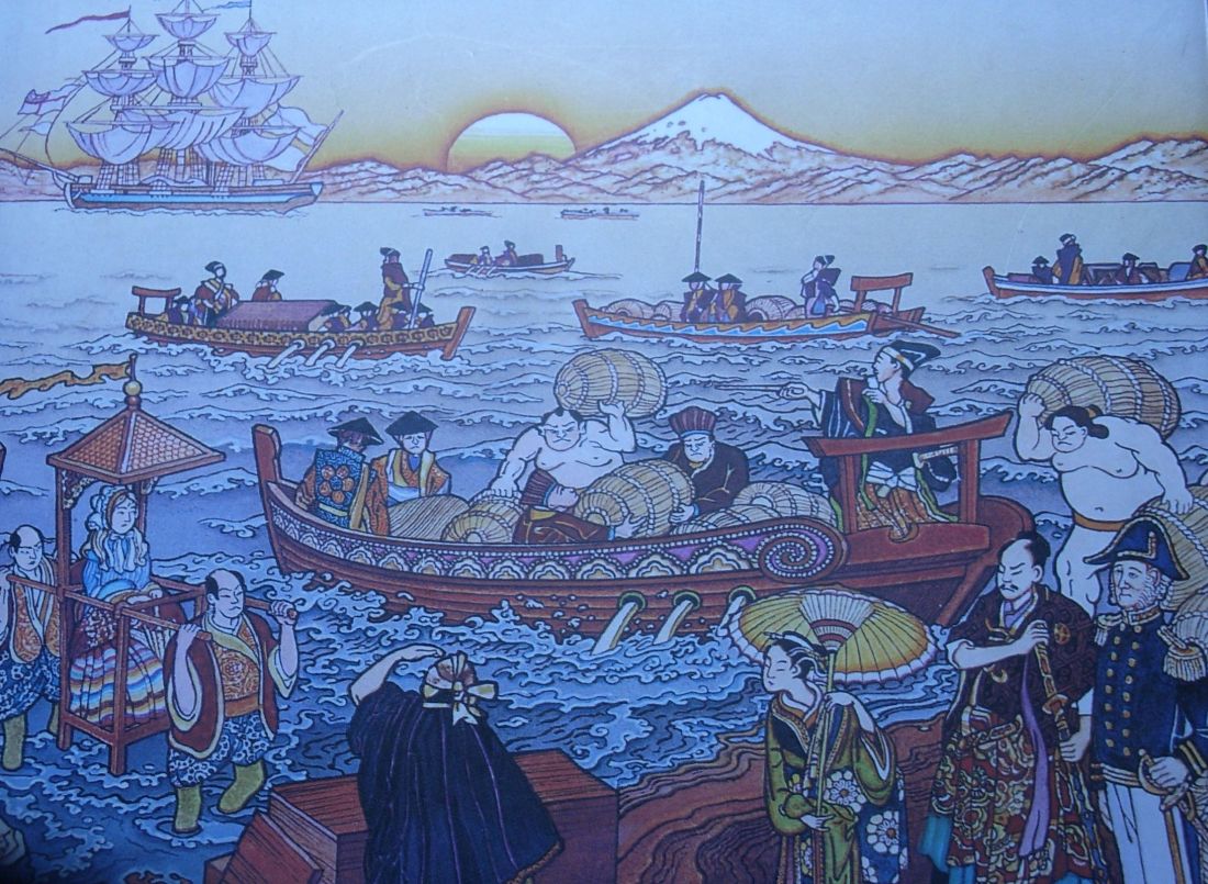 edo woodblock of the black ships in Japan